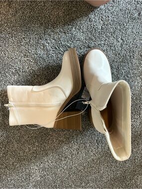 Target Cream Mid-Calf Block Heel Booties